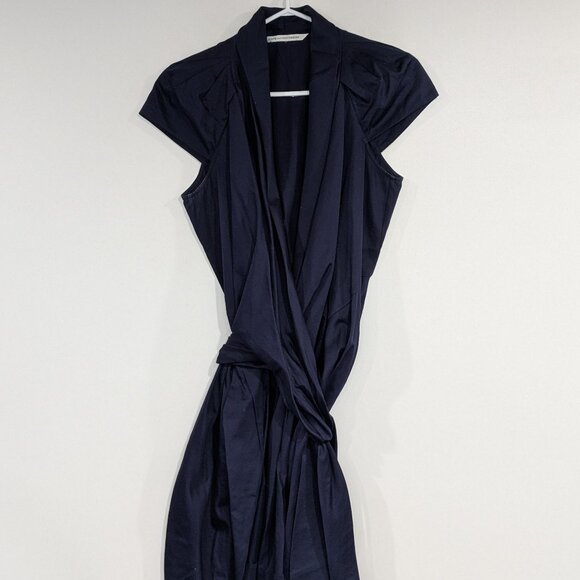 Diane Von Furstenberg Vern Wrap Dress Navy Blue Size 6 - Picture 1 of 5